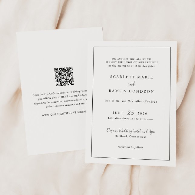 Invitación Timeless Black and White QR Code Elegant Wedding (Subido por el creador)