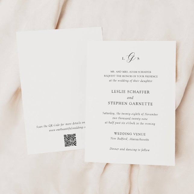 Invitación Timeless Black and White QR Code Elegant Wedding (Subido por el creador)