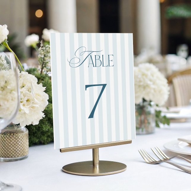 Invitación Timeless Blue Stripes Wedding Table Number 7 Sign (Subido por el creador)