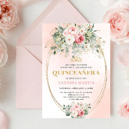 Invitación Timeless Blush Roses Eucalyptus Quinceañera Invite