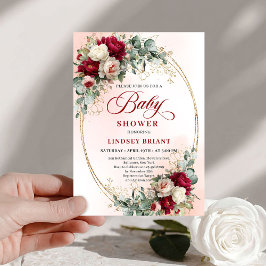 Invitación Timeless Bohemian Burgundy Floral Gold Baby Shower