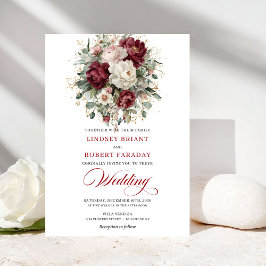 Invitación Timeless Boho Burgundy White Flowers Gold Wedding