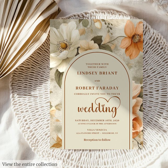 Invitación Timeless Boho Copper Ivory Sage Floral Wedding  (Timeless Boho Copper Ivory Sage Floral Wedding Invitation)