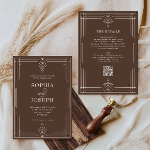 Invitación Timeless Brown Código QR Todo en Uno Boda