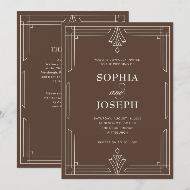 Invitación Timeless Brown | Código QR Todo en Uno Boda (Anverso / Reverso)