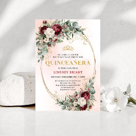 Invitación Timeless Burgundy Floral Quinceañera Invitation