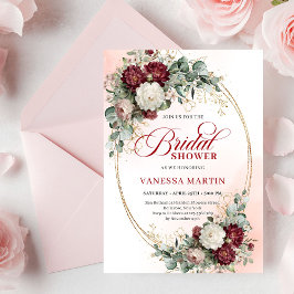 Invitación Timeless Burgundy Flowers with Gold Bridal Shower