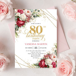 Invitación Timeless Burgundy Red Gold 80th Birthday Invite