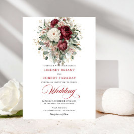 Invitación Timeless Burgundy White Floral Gold Wedding Invite
