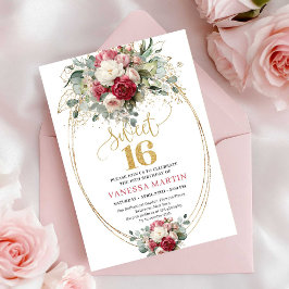 Invitación Timeless Burgundy White Greenery Sweet Sixteen