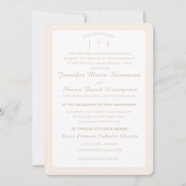 Invitación Timeless Catholic Monogrammed Wedding Invitation (Anverso)