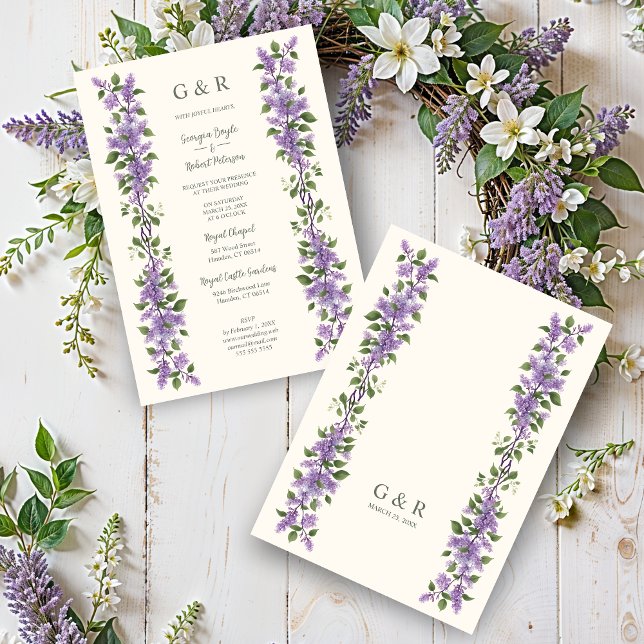 Invitación Timeless Classic Lilac Flowers Branches Wedding (Chic Timeless Classic Lilac Flowers Branches Wedding Invitations Cards with Initials. )