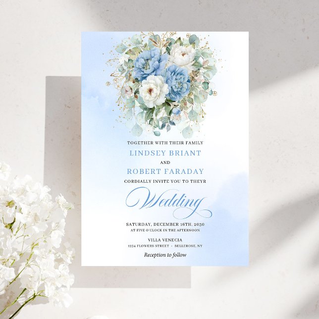 Invitación Timeless Dusty Blue White Peony Floral Wedding (Timeless Dusty Blue White Peony Floral Wedding)