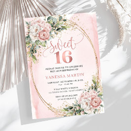 Invitación Timeless Dusty Pink Floral Greenery Sweet Sixteen