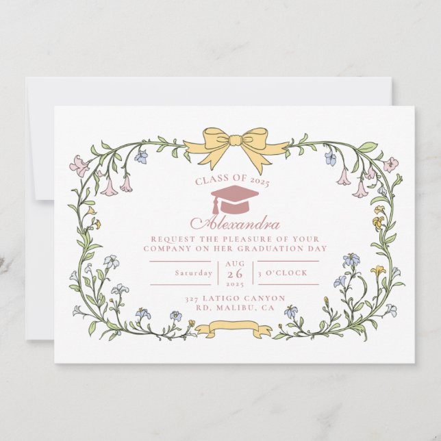 Invitación Timeless Floral Botanical Graduation (Anverso)