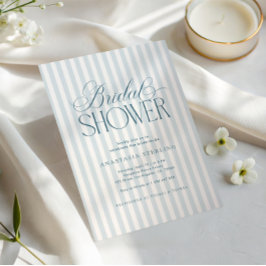 Invitación Timeless Luxe Script Blue Stripes Bridal Shower