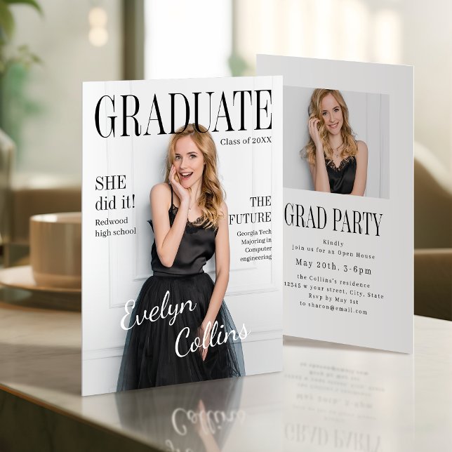 Invitación Timeless Magazine Cover Photo Graduation (Timeless Magazine Cover Photo Graduation Invitation)