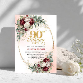 Invitación Timeless Maroon Peonies Eucalyptus 90th Birthday