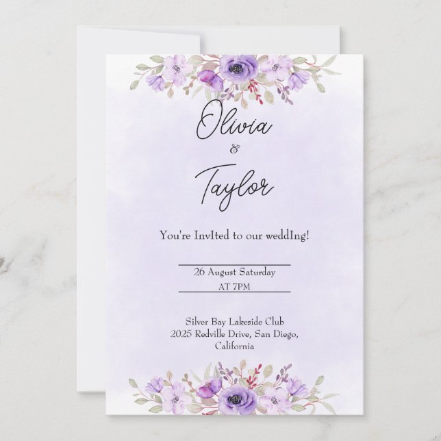 Invitación Timeless Purple Minimalist Floral Wedding  (Anverso)
