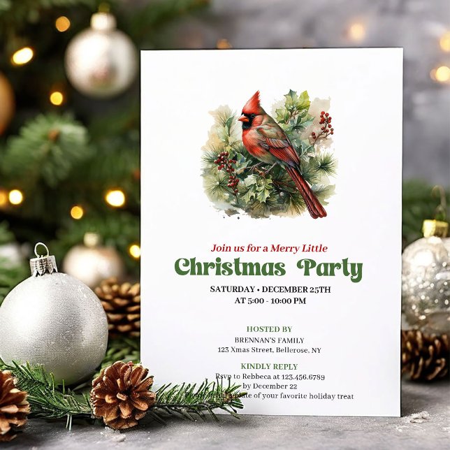 Invitación Timeless retro Christmas red cardinal party invite (Timeless retro Christmas angel party invitation

)