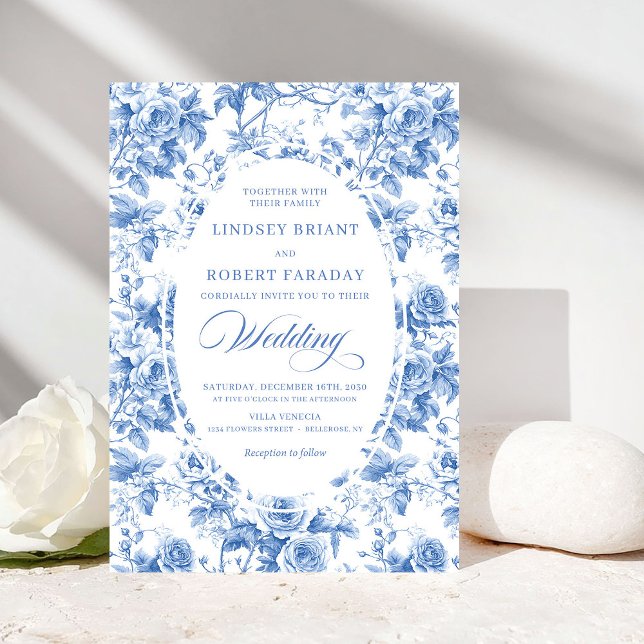 Invitación Timeless Royal Blue Toile de Jouy Wedding Invite (Timeless Royal Blue Toile de Jouy Wedding Invitation)