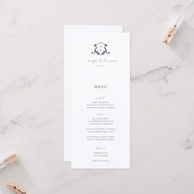 Invitación Timeless Vines Wedding Crest Menu Card (Anverso/Reverso In Situ)