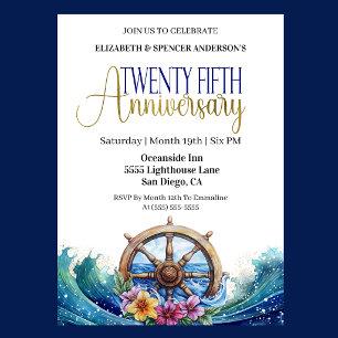 Invitación Timón Náutico de Boda Aniversario 25