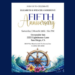 Invitación Timón Náutico de Vela Aniversario de 5to Bodas