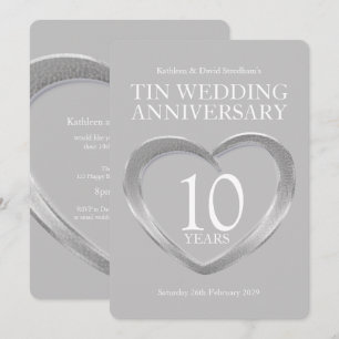 Invitación Tin 10° aniversario boda fiesta del corazón invita