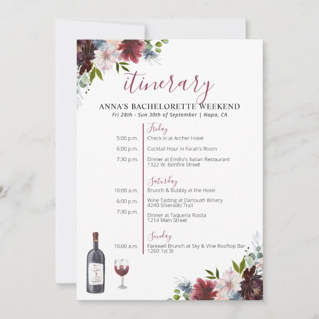 Invitación tineraria a la Bachelorette con tema de (Anverso)
