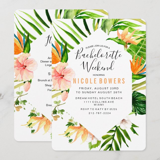 Invitación tineraria Bachelorette Weekend (Anverso / Reverso)