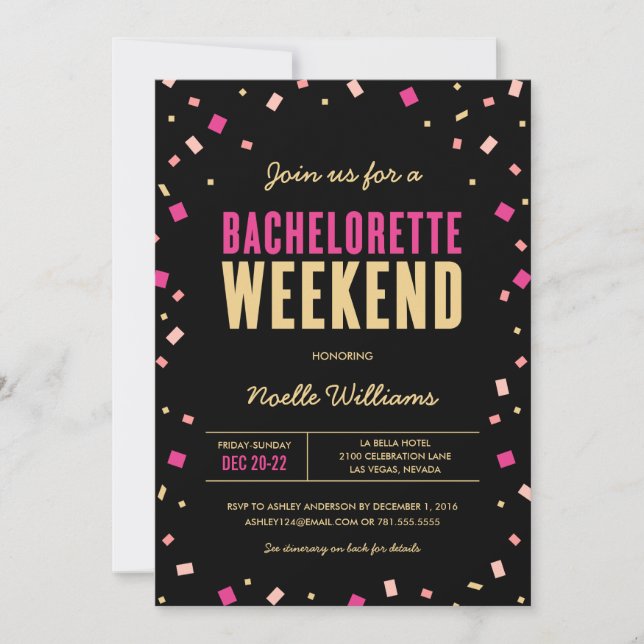 Invitación tineraria Bachelorette Weekend (Anverso)