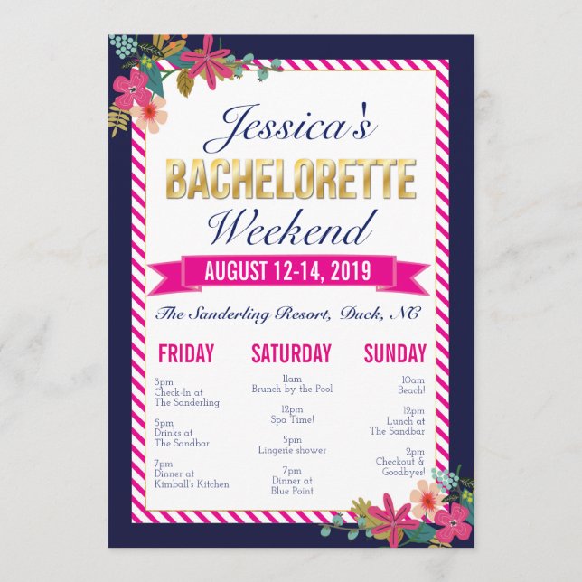 Invitación tineraria Bachelorette Weekend (Anverso)