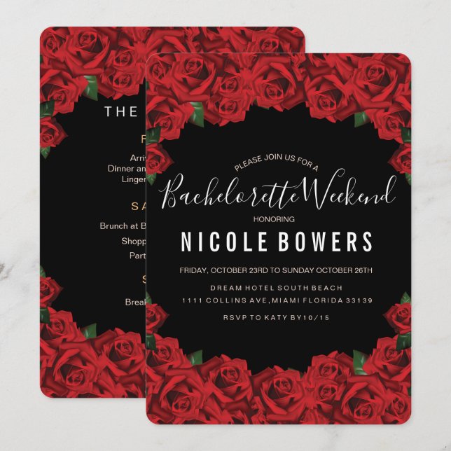 Invitación tineraria de Bachelorette Weekend Fiest (Anverso / Reverso)