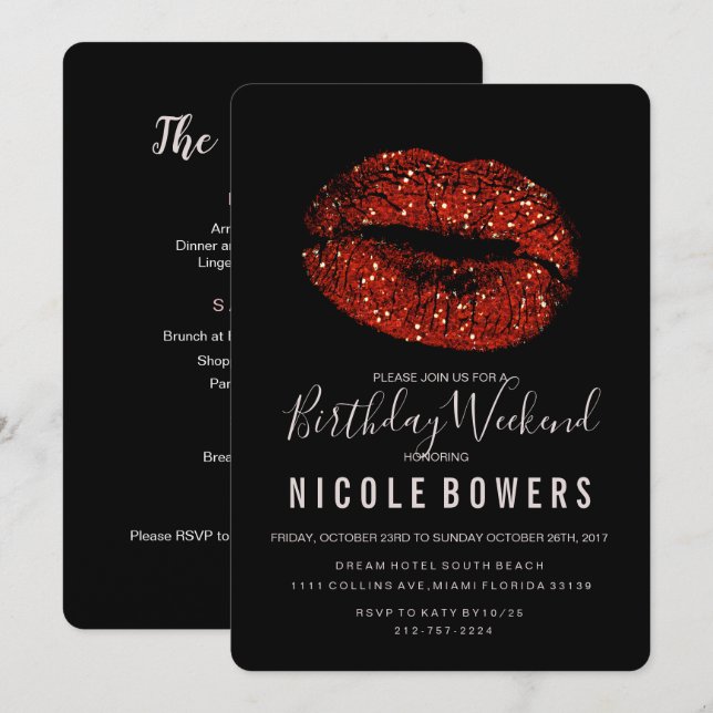 Invitación tineraria de fin de semana de cumpleaño (Anverso / Reverso)