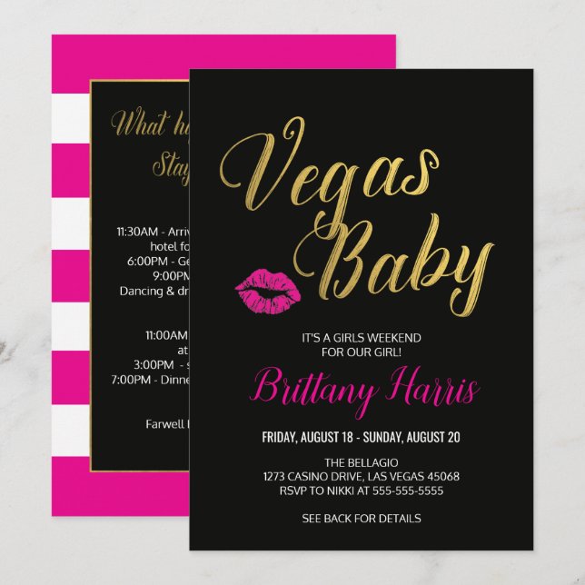 Invitación tineraria del bebé de Vegas (Anverso / Reverso)