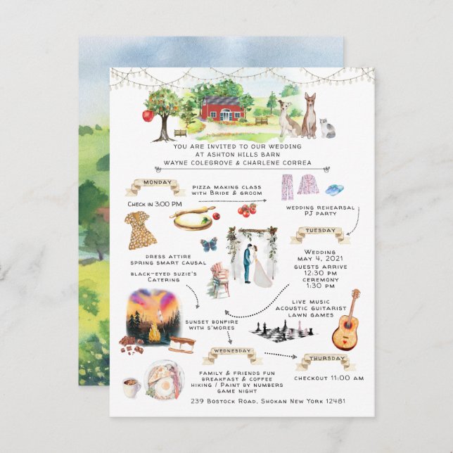 Invitación tineraria del fin de semana boda Ashton (Anverso / Reverso)