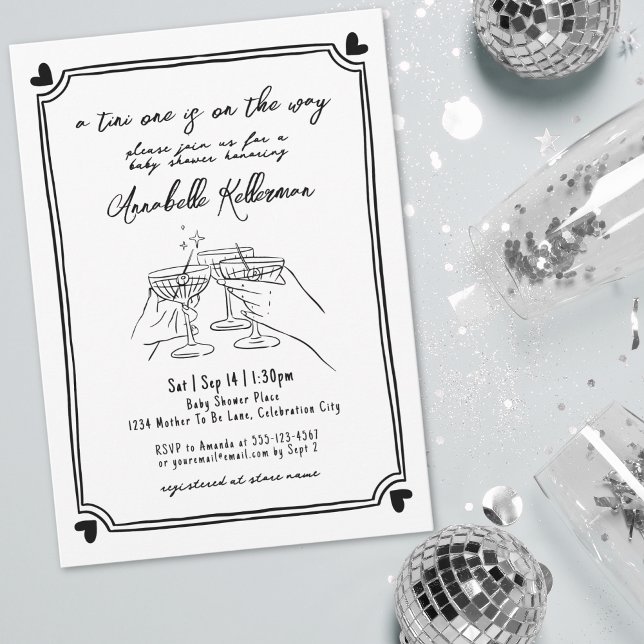 Invitación Tini Baby Shower Dibujado a Mano (Tini One Hand Drawn Baby Shower Invitation )