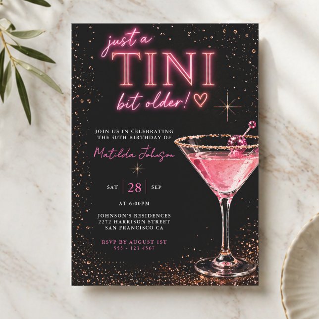 Invitación Tini Bit Más Grande Neon Rosa Cumpleaños 40 (Tini Bit Older Neon Pink 40th Birthday Invitation)