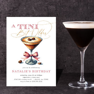 Invitación Tini bit mayor Espresso Martini Bow rosado cumplea