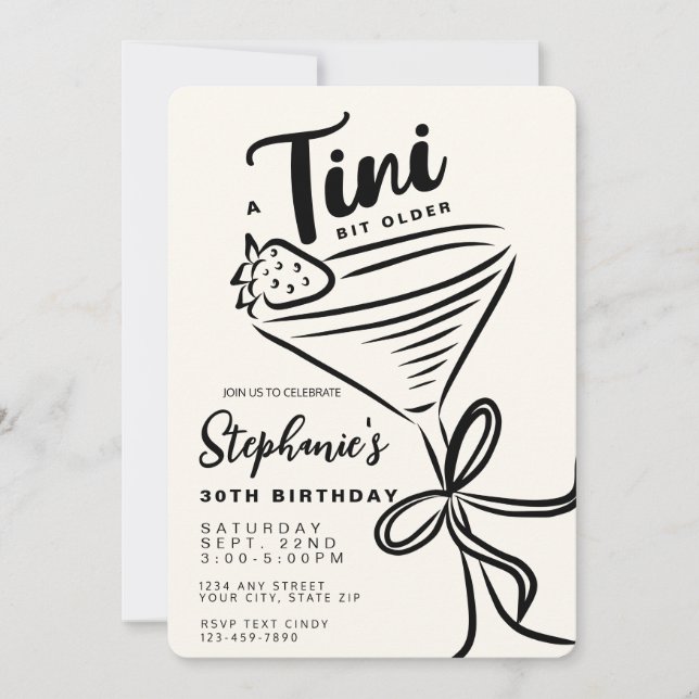 Invitación Tini blanco y negro de moda más de 30 años (Anverso)