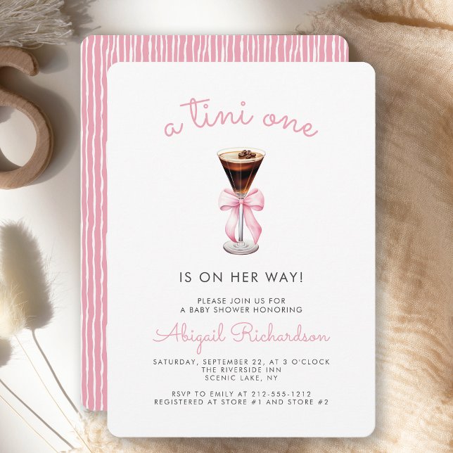 Invitación Tini One Espresso Martini Fiesta de Bebé Niña Rosa (Subido por el creador)