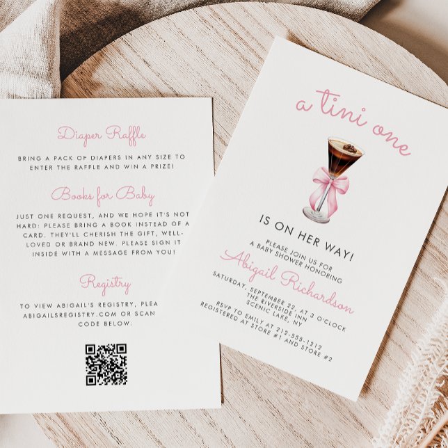 Invitación Tini One Espresso Martini QR Code Girl Baby Shower (Subido por el creador)
