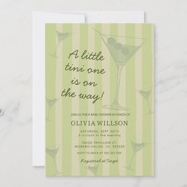 Invitación  Tini One Is On The Way Martini Baby Shower  (Anverso)