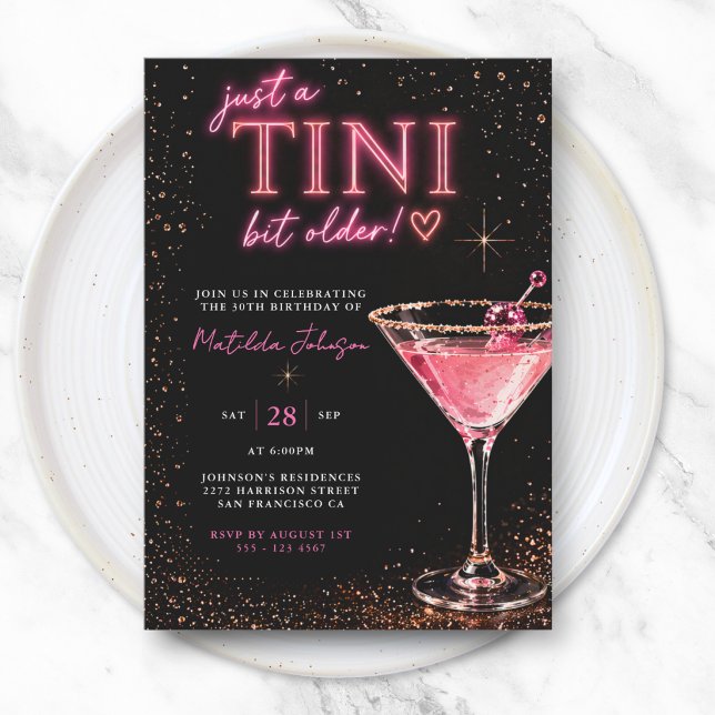 Invitación Tini Un Poco Mayor Rosa Neon Cumpleaños 30 (Tini Bit Older Neon Pink 30th Birthday Invitation)