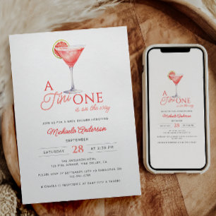 Invitación Tini Uno En Camino Acuarela Martini Baby Shower