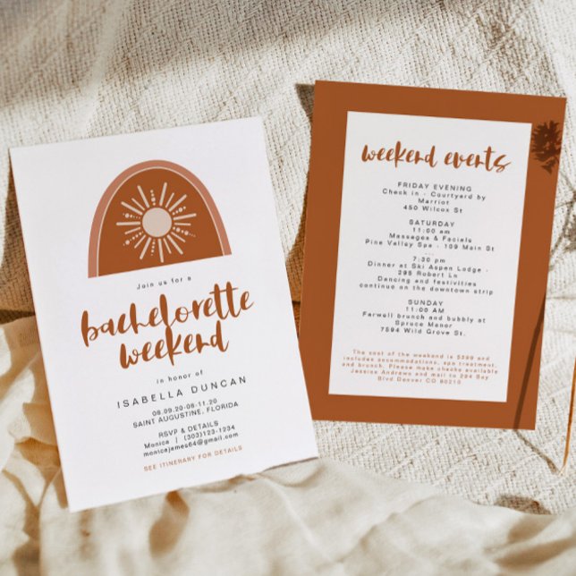 Invitación TINLEY Boho Terracotta Rainbow Sun Bachelorette (Subido por el creador)