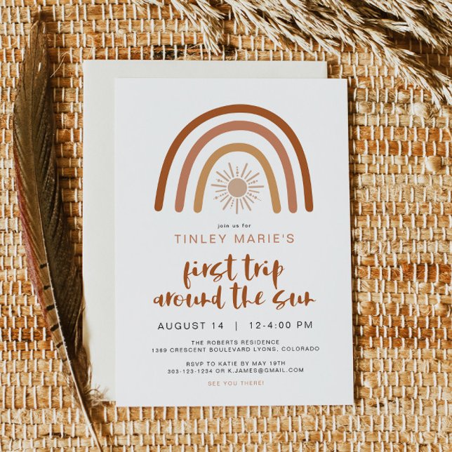 Invitación TINLEY Boho Terracotta Sol arcoiris Primer cumplea (Subido por el creador)