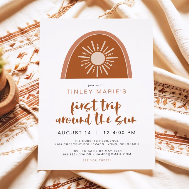 Invitación TINLEY Boho Terracotta Sol arcoiris Primer cumplea (Subido por el creador)