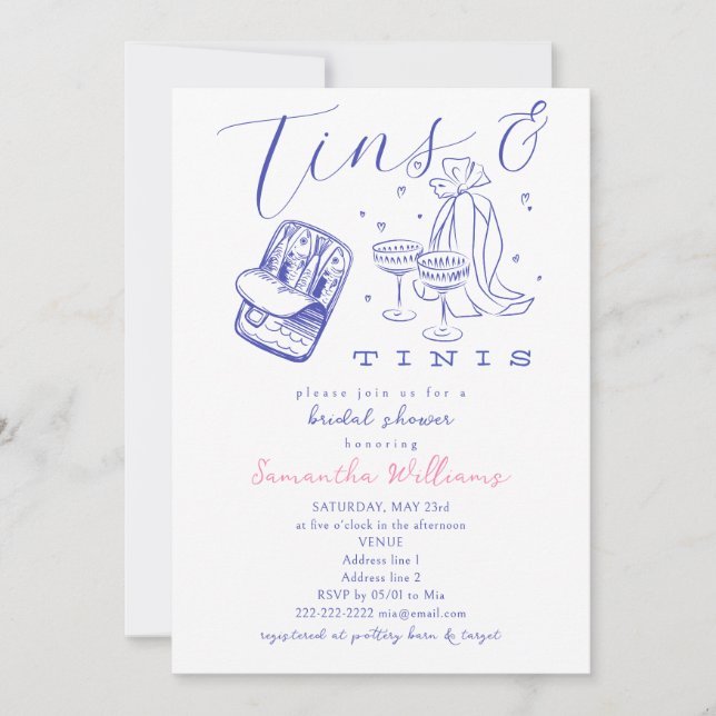 Invitación Tins & Tinis Sardinas y Despedida de Soltera con M (Anverso)